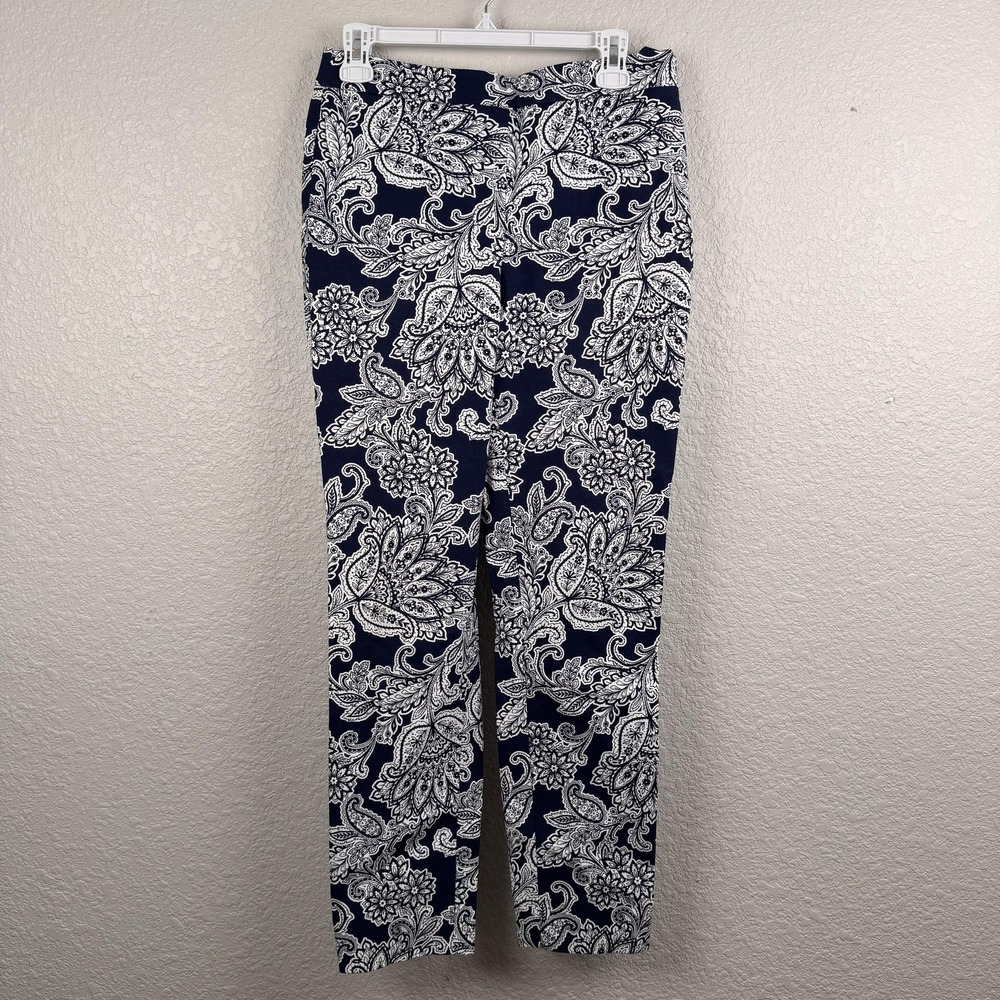 Talbots Pants Womens 2 (29x28) Navy White Chatham Ankle Paisley Stretch Slim